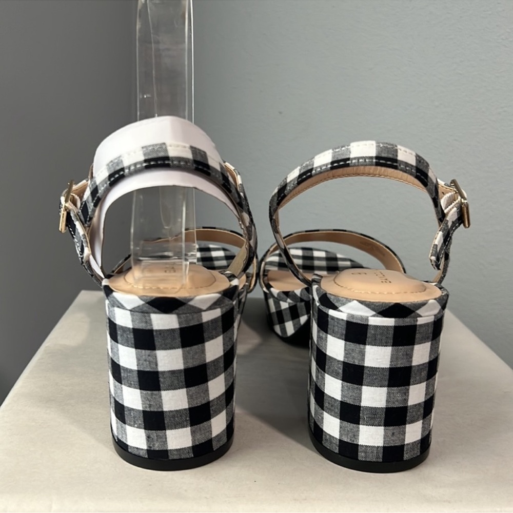 New Bandolino Gingham Black White Checkered Block Heel Ankle Strap Sandals - Picture 6 of 10